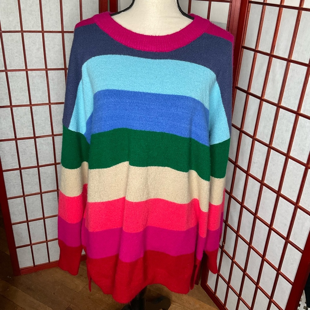 Colorblock Stripe Oversized Sweater - Multicolor, Lane Bryant, EUC